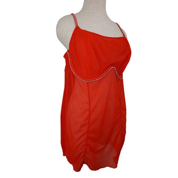 Auden Intimates Sheer Red Rhinestone-Trim Babydoll Lingerie Top (XXL) - Picture 3 of 10